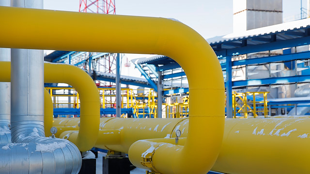 Gas pipelines are pictured at the Atamanskaya compressor station