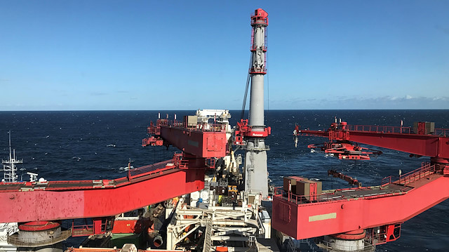 Allseas' deep sea pipe laying ship Solitaire lays pipes for Nord Stream 2 pipeline 