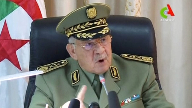 Algeria's army chief of staff Lieutenant General Ahmed Gaed Salah speaks during a meeting 