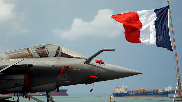 The French Navy Rafale fighter jet is seen on the flight deck of the aircraft carrier