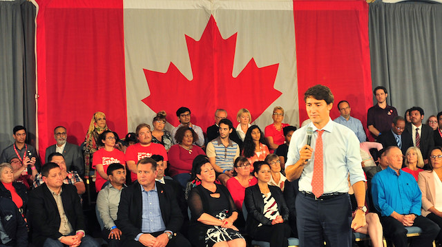 Canada's Prime Minister Justin Trudeau answers a question 