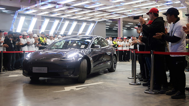 A China-made Tesla Model 3 vehicle is seen at a delivery ceremony in the Shanghai Gigafactory of the U.S. electric car maker in Shanghai, China