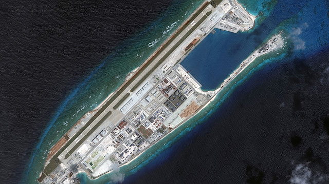 The build-up on Fiery Cross Reef in the South China Sea is seen in this handout satellite image taken March 9, 2017, and released on December 24, 2019 by Maxar Technologies. Maxar Technologies/Handout via REUTERS. 