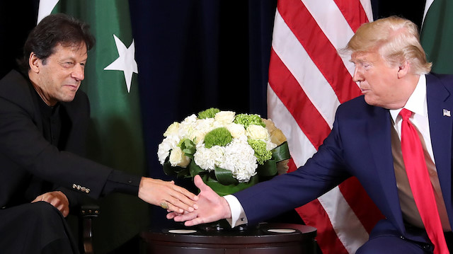 U.S. President Donald Trump greets Pakistan's Prime Minister Imran Khan
