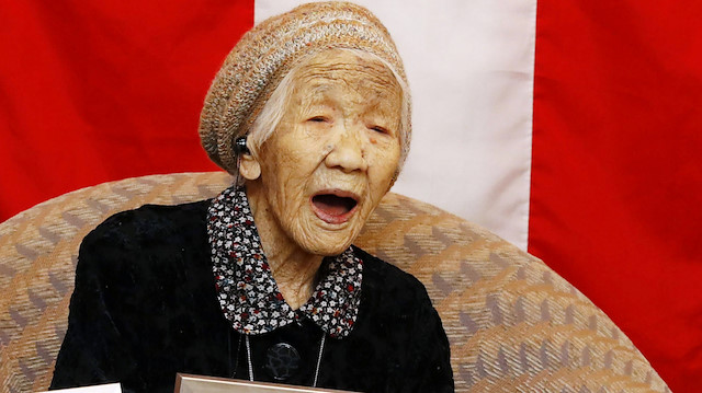 116-year-old Japanese woman Kane Tanaka celebrates during a ceremony to recognise her as the world's oldest person living and world's oldest woman living by the Guinness World Records in Fukuoka, Japan March 9, 2019. Mandatory credit Kyodo/via REUTERS 