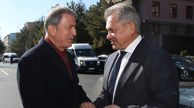 Turkish Defense Minister Hulusi Akar meets with his Russian counterpart Sergei Shoigu in Ankara, Turkey February 11, 2019. Turkish Military/Turkish Defense Ministry/