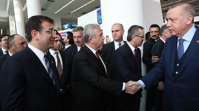 Cumhurbaşkanı Erdoğan, İBB Başkanı Ekrem İmamoğlu ve ABB Başkanı Mansur Yavaş. 