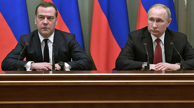 Russian President Vladimir Putin and Prime Minister Dmitry Medvedev attend a meeting with members of the government in Moscow, Russia January 15, 2020. Sputnik/Alexey Nikolsky/Kremlin via REUTERS 