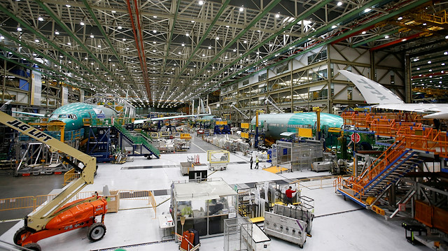 FILE PHOTO: Several Boeing 777X aircraft are seen in various stages of production during a media tour of the Boeing 777X at the Boeing production facility in Everett, Washington, U.S., February 27, 2019. Picture taken February 27, 2019. 