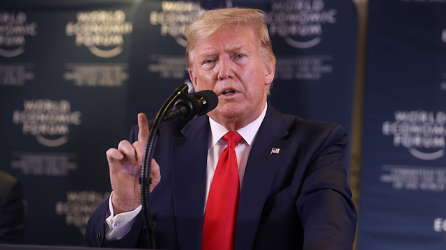 U.S. President Donald Trump gestures as he holds a news conference at the 50th World Economic Forum (WEF) in Davos, Switzerland, January 22, 2020