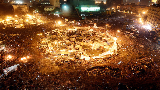 Anti-government protesters celebrate inside Tahrir Square 