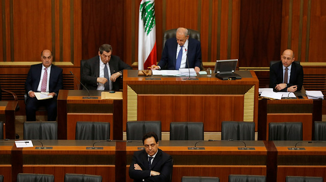 Lebanon's Prime Minister Hassan Diab attends a parliament session at the parliament building in downtown Beirut, Lebanon January 27, 2020. REUTERS/Mohamed Azakir

