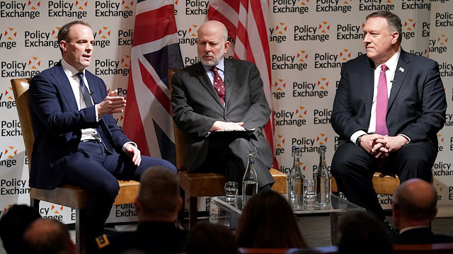 Britain's Foreign Secretary Dominic Raab speaks during a public discussion event with U.S. Secretary of State Mike Pompeo at the Institute of Mechanical Engineers in London, Britain, January 30, 2020.