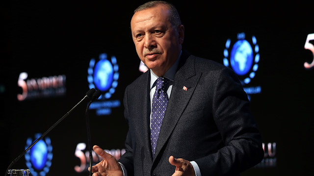 Turkish President Recep Tayyip Erdoğan gives a speech