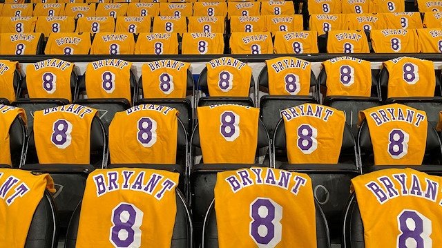 Los Angeles, California, USA; Kobe Bryant shirts are set on seats 
