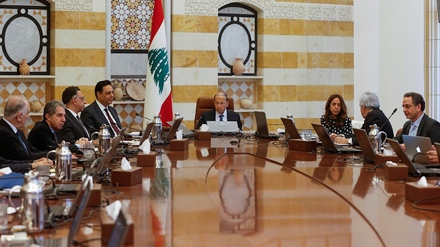 Lebanon's President Michel Aoun heads a cabinet meeting at the presidential palace