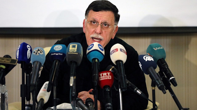 Fayez Mustafa al-Sarraj, Libya's internationally recognised Prime Minister, speaks during a news conference in Tripoli, Libya February 15, 2020. REUTERS/Ismail Zitouny