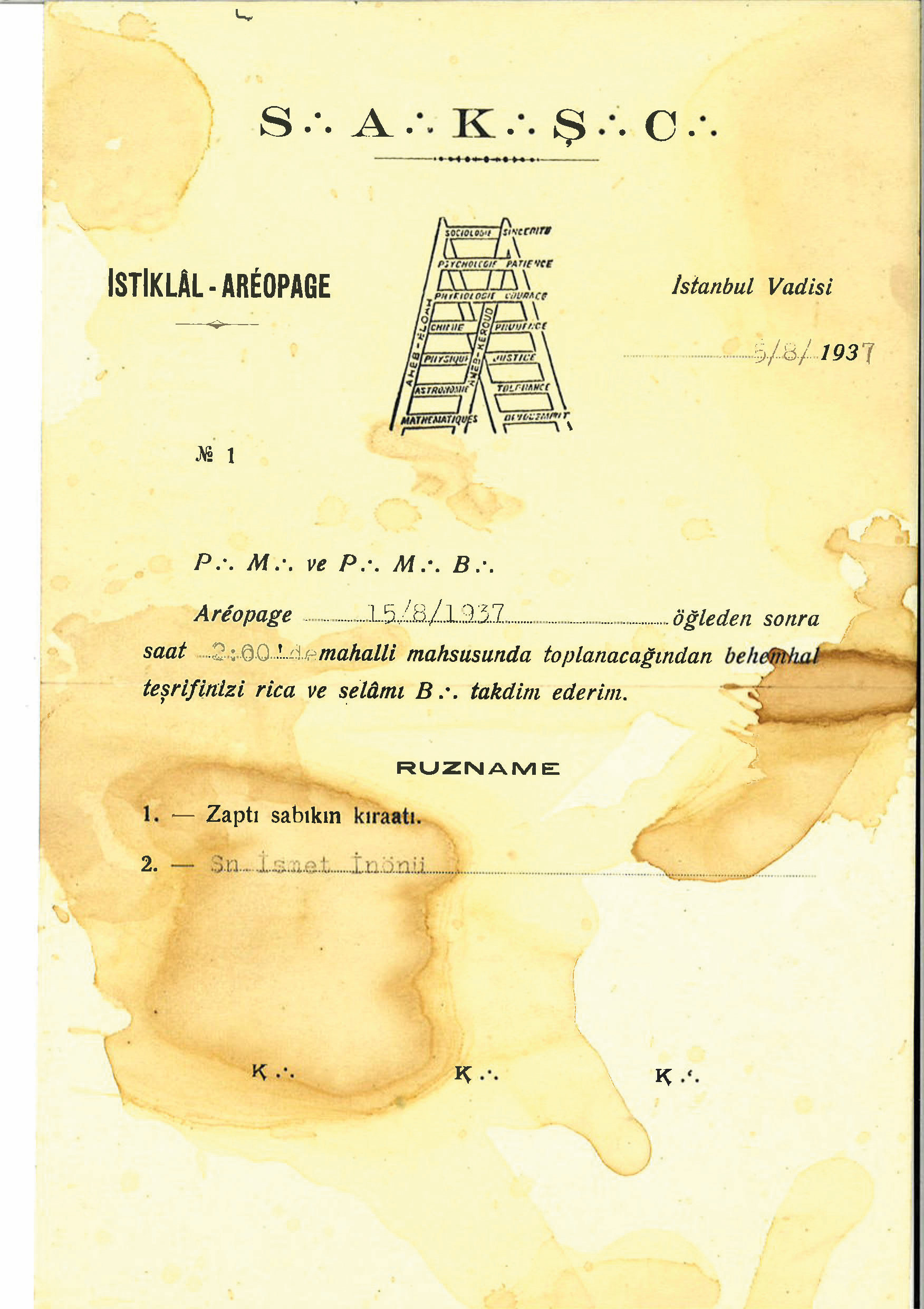 İsmet İnönü’nün masonik toplantıya daveti ve 1960 yılında İnönü için MAH’a yazılan tedbir dilekçesi.