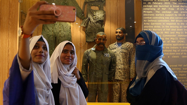 File photo: Students take selfies with a mannequin, representing Indian pilot Wing Commander Abhinandan Varthaman, after his Mig-21 fighter aircraft was shot down by Pakistan Air Force on February 27, 2019, at a gallery ‘Operation Swift Retort’ at the Pakistan Air Force (PAF) Museum in Karachi, Pakistan November 13, 2019