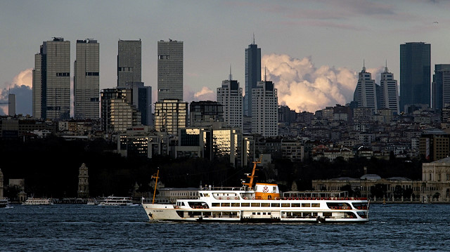 A ferry sails on the Bosphorus in Istanbul, Turkey