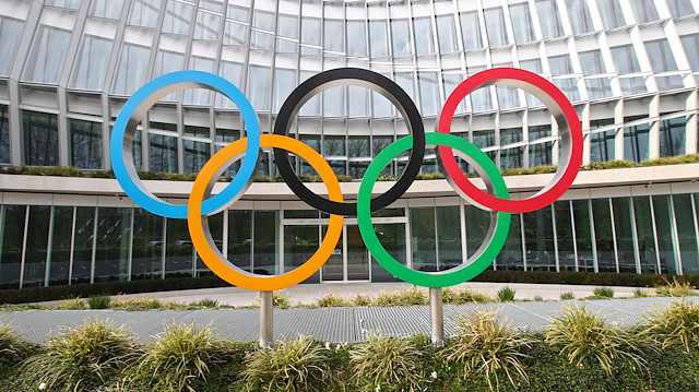 File photo: The Olympic rings are pictured in front of the International Olympic Committee (IOC) in Lausanne, Switzerland, March 17, 2020. 