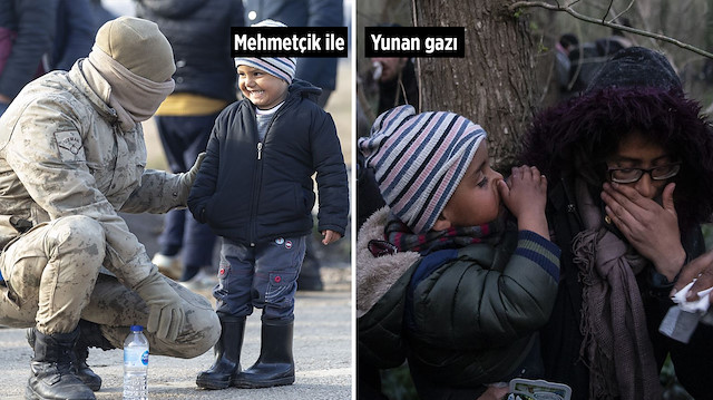 Mehmetçiğin kucağından indirmediği 3 yaşındaki sığınmacı çocuk, aynı günün akşamında Yunanistan'ın attığı gazdan etkilendi.