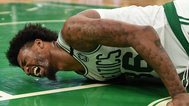 Boston, Massachusetts, USA; Boston Celtics guard Marcus Smart (36) 