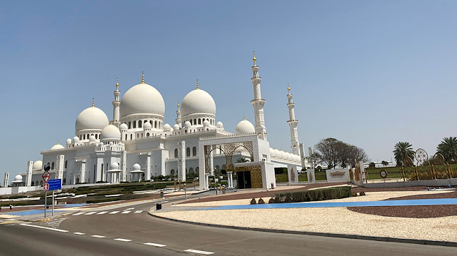 General view of empty Sheikh Zayed Mosque, in Abu Dhabi, United Arab Emirates.