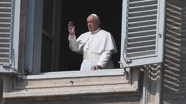 Pope Francis is seen delivering his weekly Angelus prayer