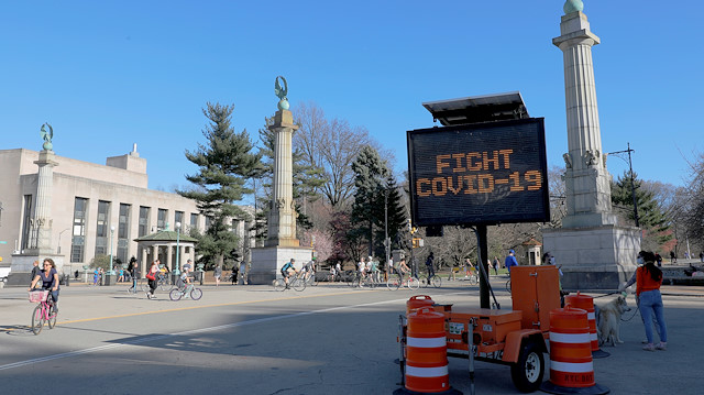 File photo: Signage is seen at an entry point to Prospect Park during the outbreak of the coronavirus disease (COVID-19) in Brooklyn, New York City, U.S., March 27