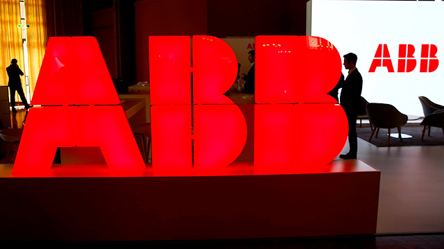 FILE PHOTO: The logo of Swiss power technology and automation group ABB is seen at the Swiss Economic Forum (SEF) conference in Interlaken, Switzerland May 24, 2019