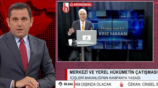 Fox TV sunucusu Fatih Portakal (solda), skandala sahne olan Halk TV yayını (sağda). 