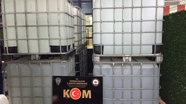 A total of 12,400 liters (3,275 gallons) of counterfeit alcohol was seized in Turkey's northwestern Tekirdag 