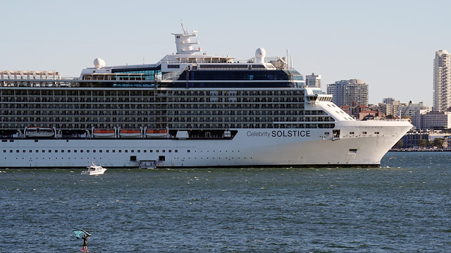 The Celebrity Solstice cruise ship is moored in Sydney Harbour, as a large maritime operation is underway to restock several cruise ships which have been ordered out of Australian waters due to coronavirus disease (COVID-19) outbreak, in Sydney, Australia April 4, 2020