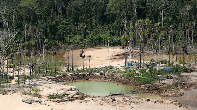 An aerial view shows a deforested area of the Amazon jungle in southeast Peru caused by illegal mining, during a Peruvian military operation to destroy illegal machinery and equipment used by wildcat miners in Madre de Dios, Peru, March 5, 2019