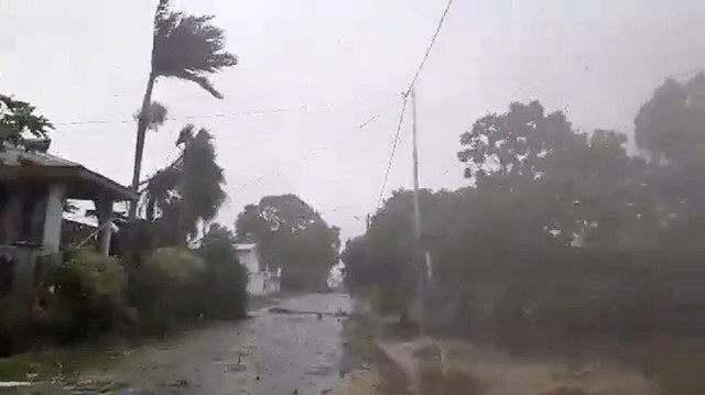 Cyclone Harold brings strong winds in Luganville, Vanuatu April 6, 2020, in this still image obtained from a social media video. Courtesy of Adra Vanuatu/Social Media via REUTERS