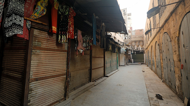 Closed shops are seen at a popular tourist area named "Khan el-Khalili" in the al-Hussein and Al-Azhar districts in Cairo 