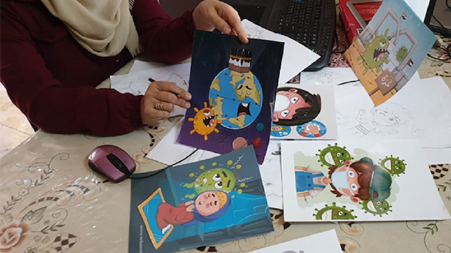 غزة.. شابة تكسر رتابة "الحجر الإلزامي" بالرسم الكرتوني 