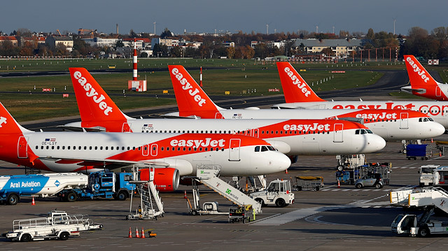 FILE PHOTO: EasyJet airplanes are pictured at Tegel airport in Berlin, Germany,