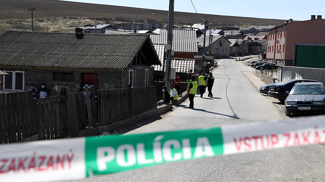 A police cordon is seen at a Roma settlement after the government decided to close the area, following several people had tested positive for the coronavirus disease (COVID-19), in Bystrany, Slovakia April 9, 2020