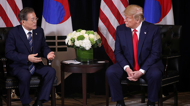 File photo: U.S. President Donald Trump holds a bilateral meeting with South Korea's President Moon Jae-in on the sidelines of the annual United Nations General Assembly in New York City, New York, U.S., September 23, 2019. 