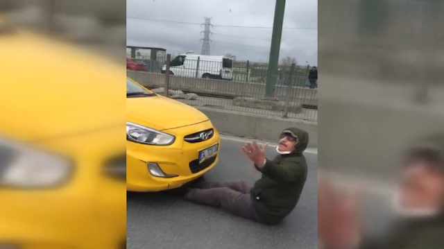 Evden kaçan gelinini takside gören vatandaş aracın önüne yattı