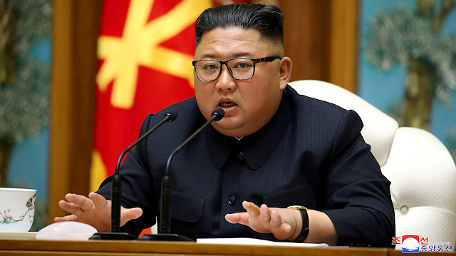 FILE PHOTO: North Korean leader Kim Jong Un speaks as he takes part in a meeting of the Political Bureau of the Central Committee of the Workers' Party of Korea (WPK) in this image released by North Korea's Korean Central News Agency (KCNA) on April 11, 2020. KCNA/via REUTERS