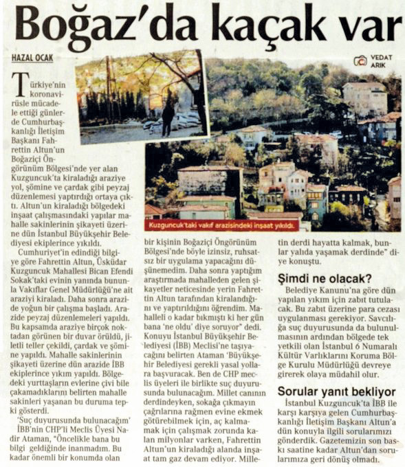 Cumhuriyet gazetesinde yayınlanan haber.