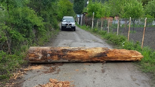 Köyün girişi ağaç tomrukla kapatıldı.