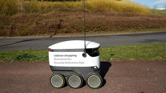 File photo: A Starship self driving delivery robot returning to the Co-op in Emerson Valley, Milton Keynes, Britain, March 16, 2020
