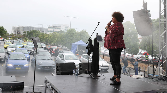 Singer Casey Donovan performs at a drive-in concert organised to allow people to experience live music while observing the coronavirus disease (COVID-19) restrictions in Sydney, Australia, May 21, 2020