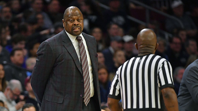 File photo: Feb 3, 2019; Philadelphia, PA, USA; Georgetown Hoyas head coach Patrick Ewing (left) questions a call during the first half against the Villanova Wildcats at Wells Fargo Center