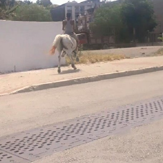 Kısıtlamaya rağmen sokakta ata bindi