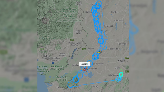 1453TB2 uçuş kodlu Türk İHA'sı Yunanistan sınırında devriye attı.